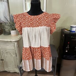Entro Rust and Cream Floral Blouse